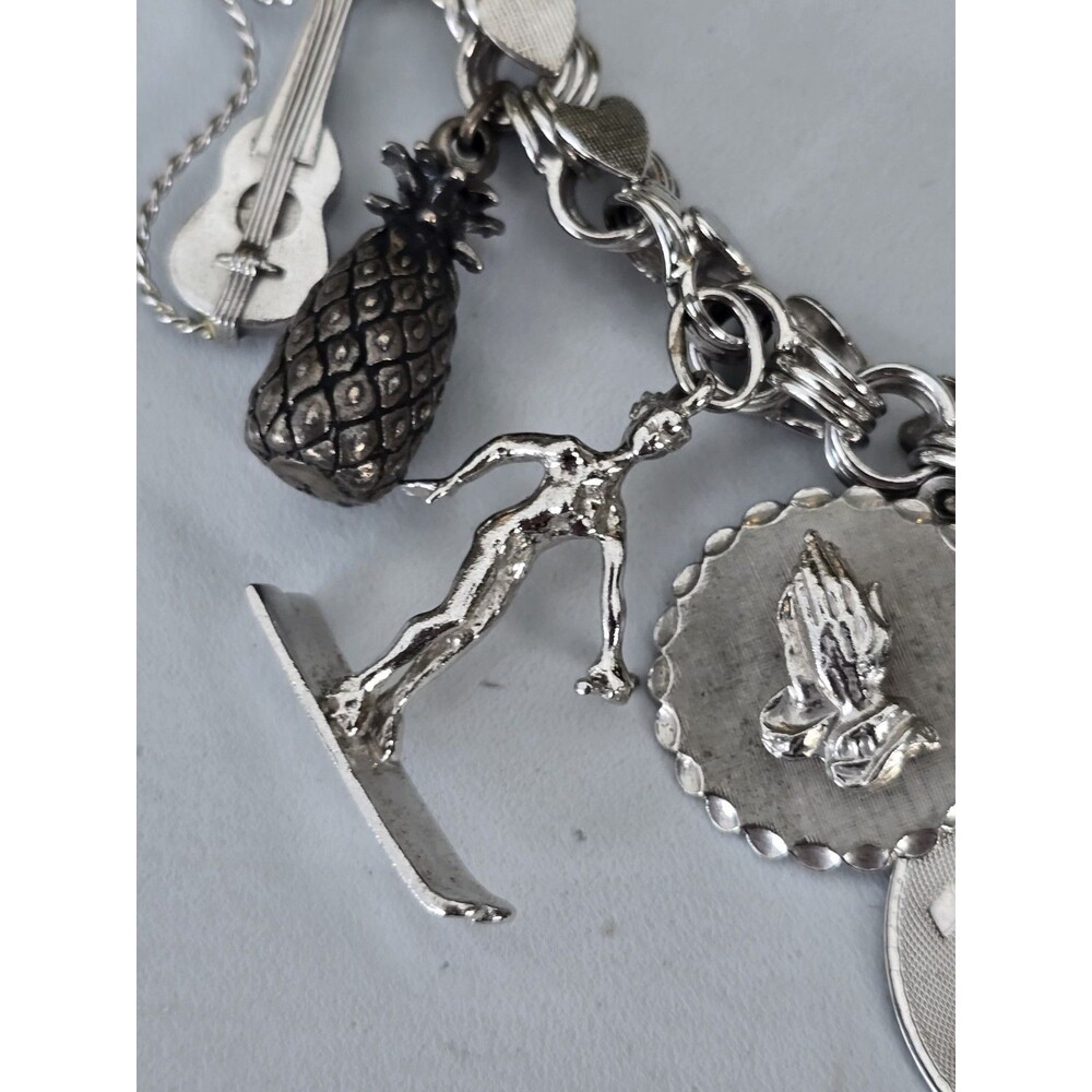 Vintage JB Jacoby Bender Sterling Silver Hearts Charm Bracelet Skater Guitar - Picture 3 of 14
